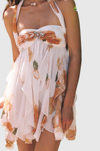 katherine Floral Halter Backless Mini Dress Flowering Girl