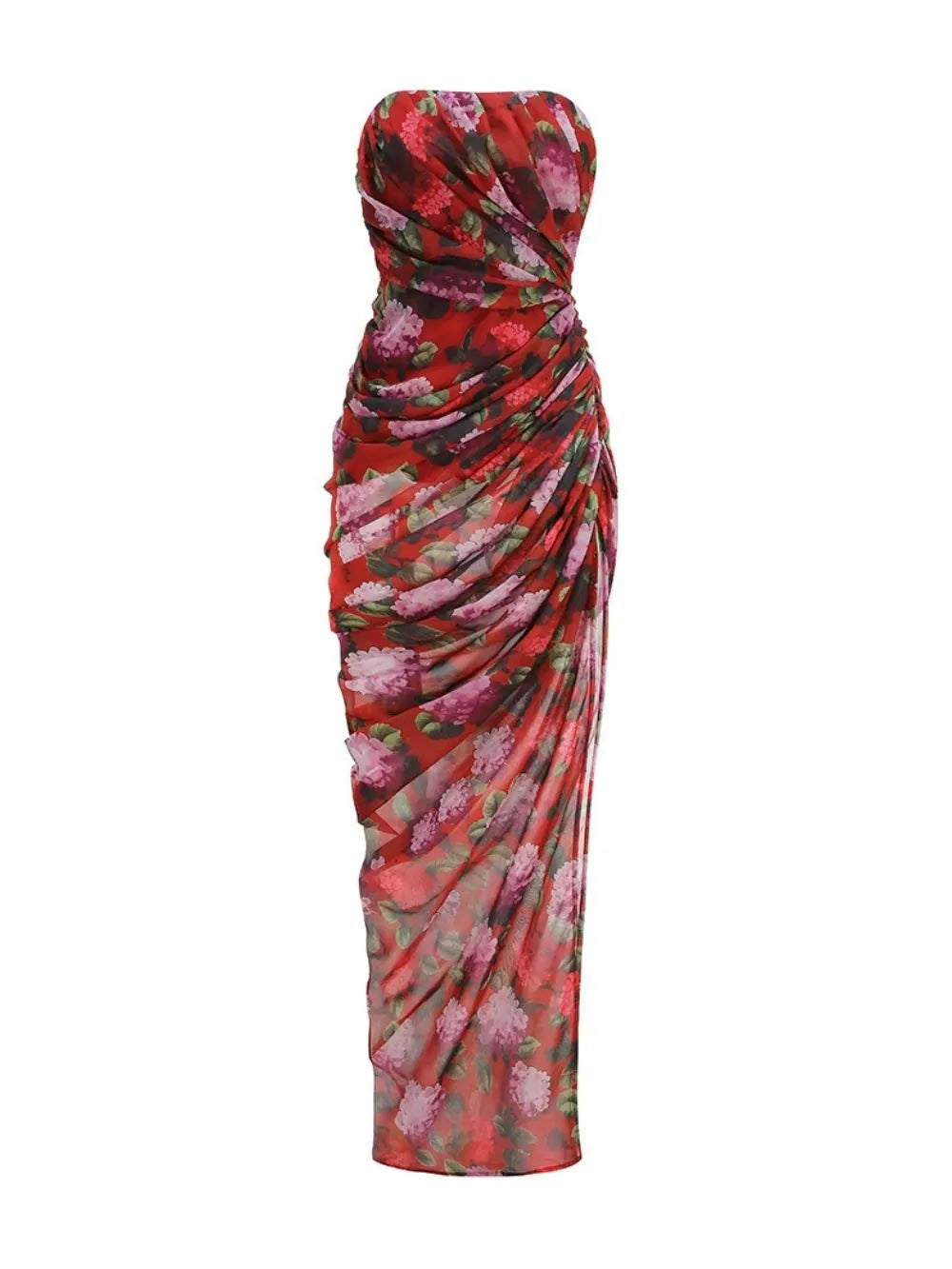 Marianne Strapless Floral Ruched Maxi Dress Flowering Girl