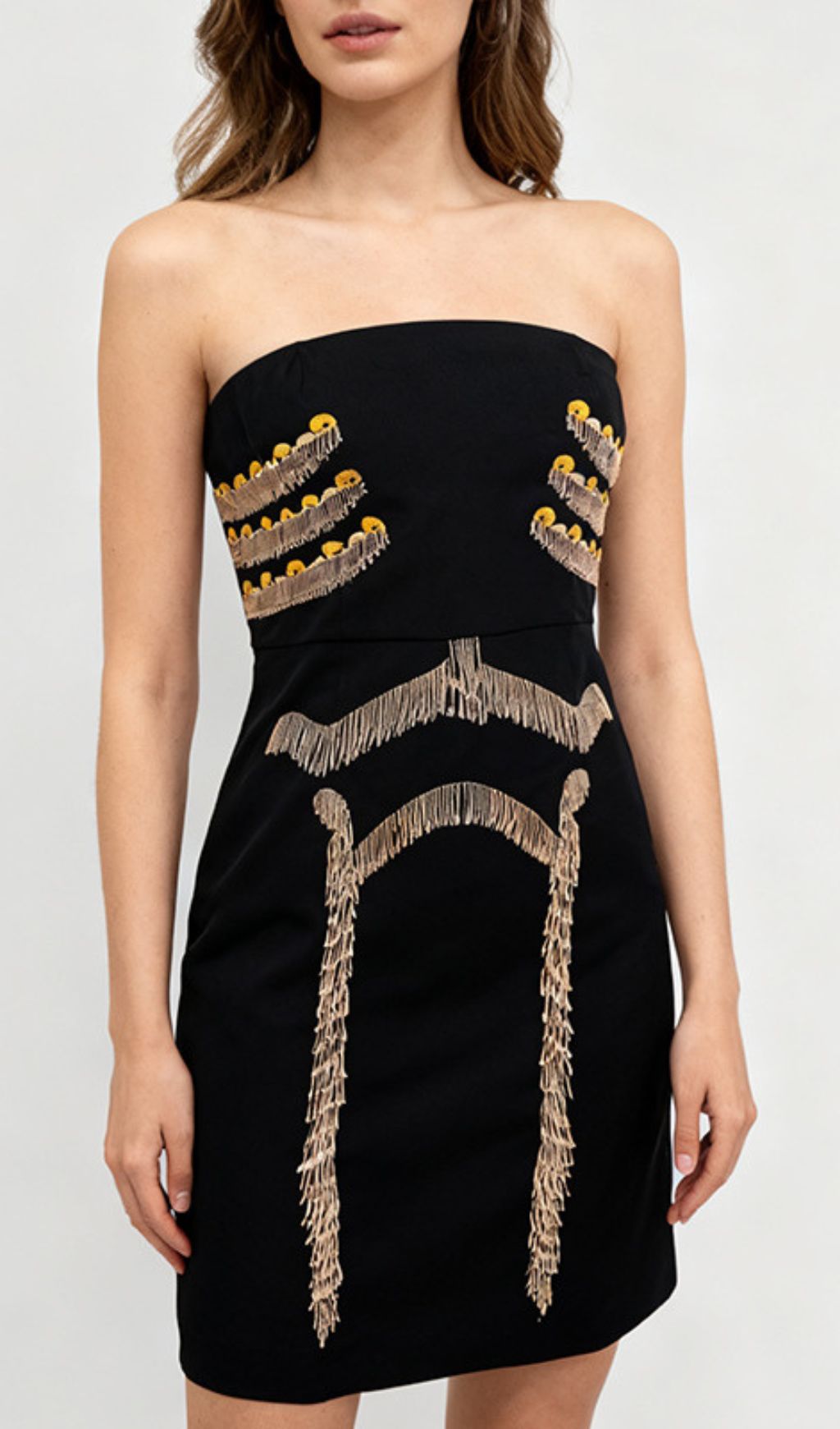 Julissa Black Strapless Tassel Mini Dress Flowering Girl