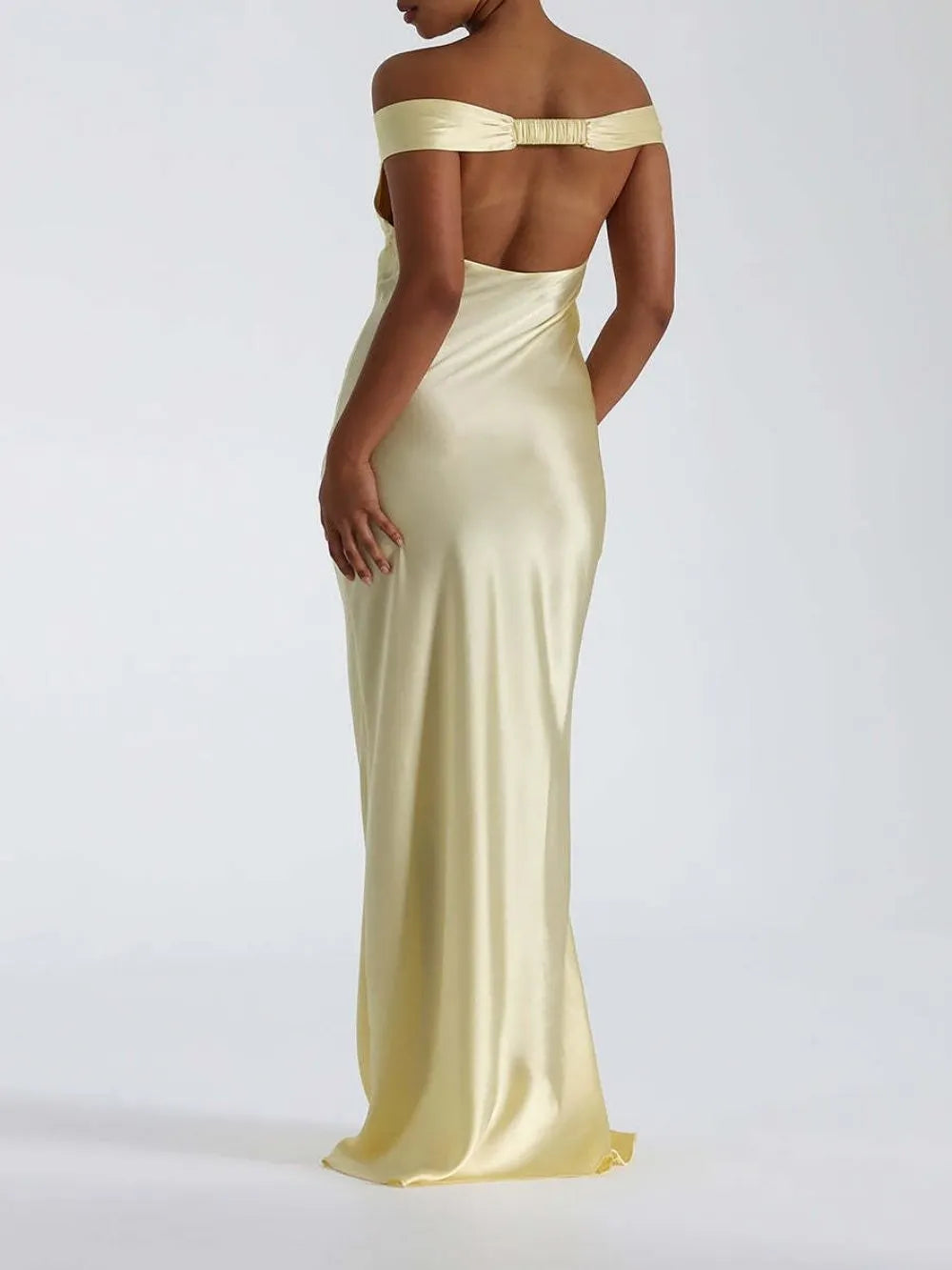 Maggy Butter Yellow Satin Maxi Dress Flowering Girl