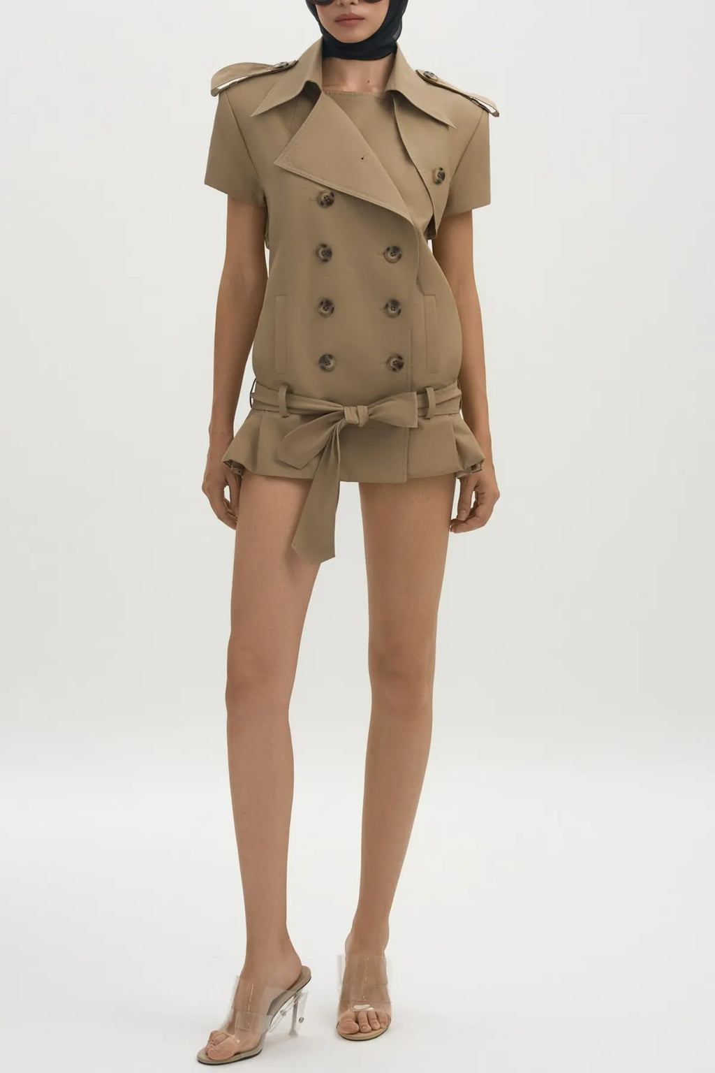 Thatca Double Breasted Trench Mini Dress - Khaki Flowering Girl