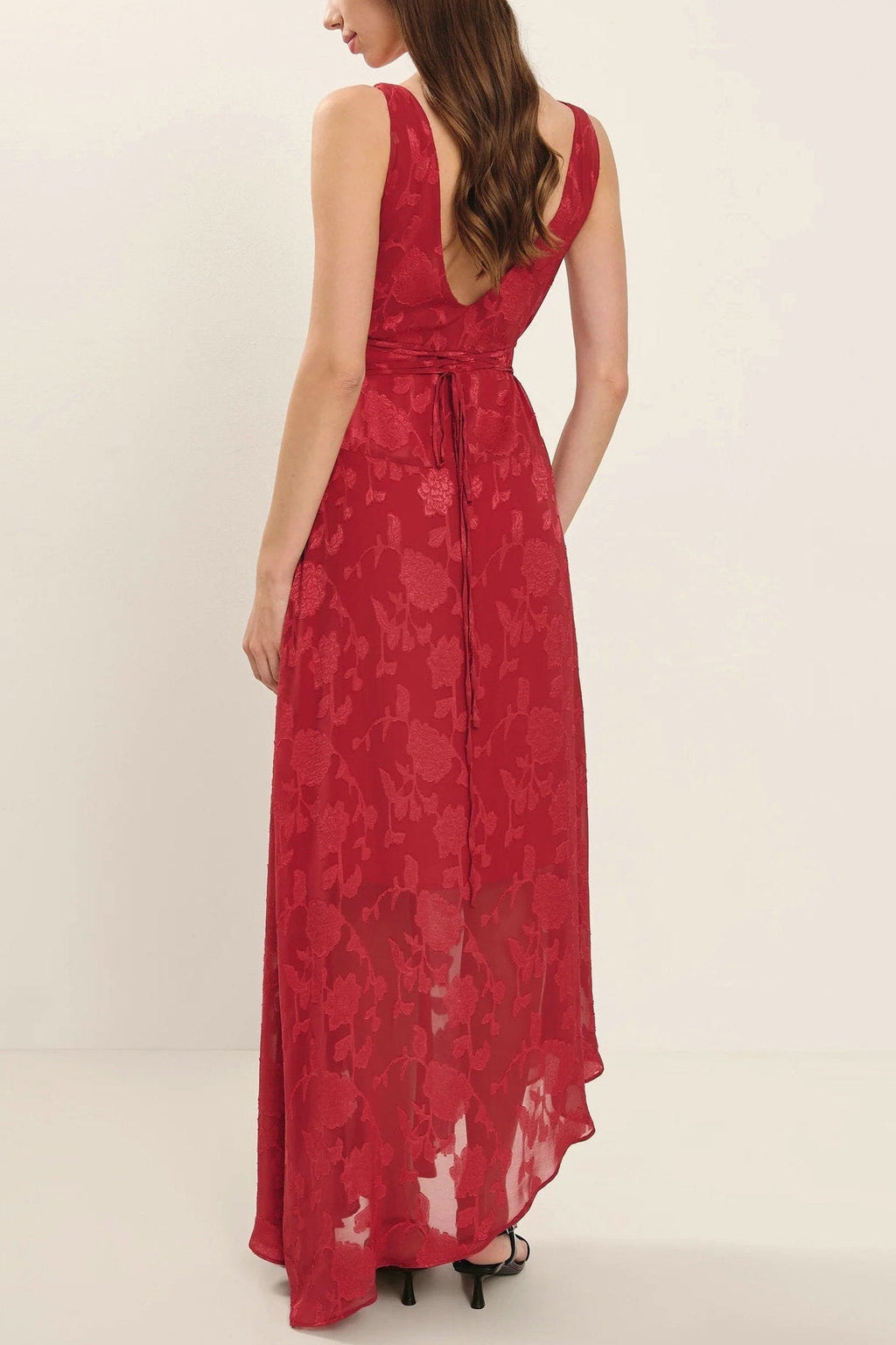 Red Lace Backless Jacquard Irregular Dress Flowering Girl