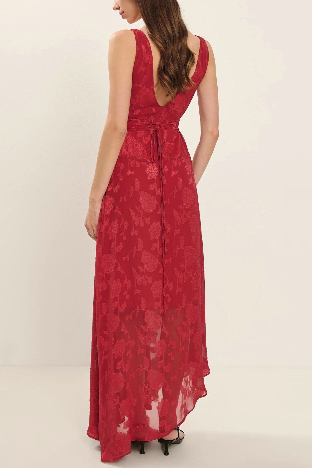 Red Lace Backless Jacquard Irregular Dress Flowering Girl