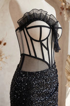 Black Sequined Knit Column Gown Flowering Girl