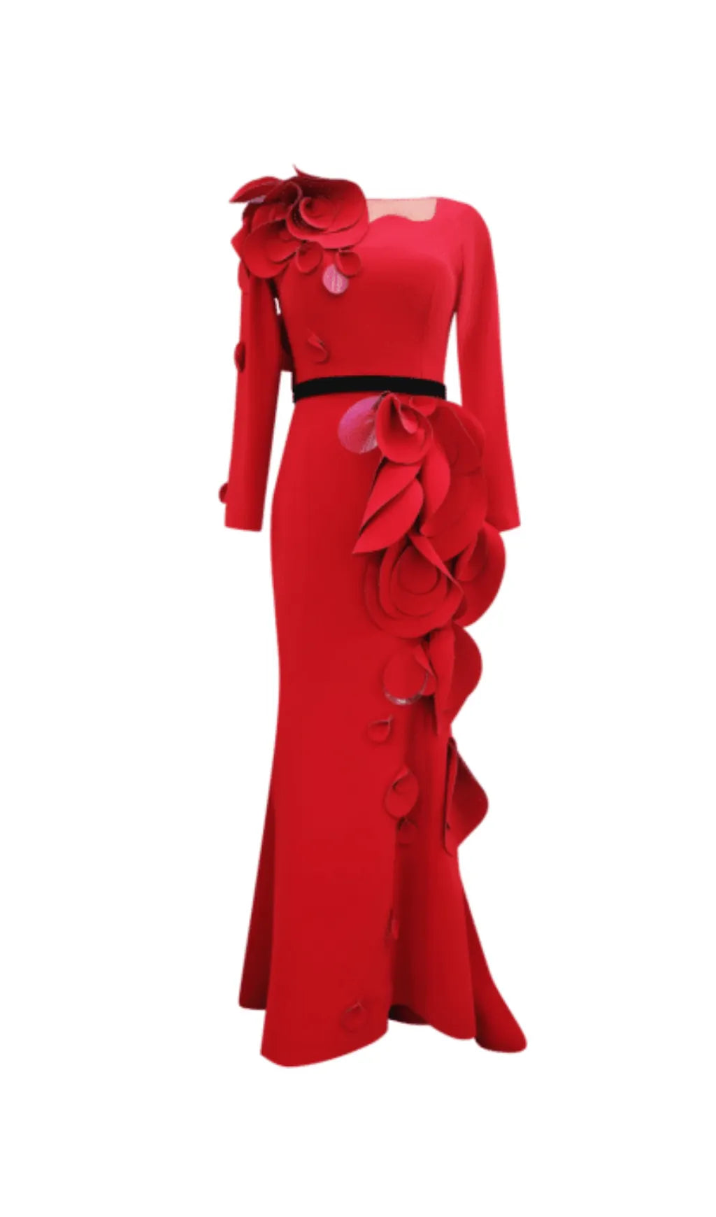 floral belted maxi dress in red Flowering Girl