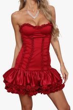 sally ruffle trim strapless mini dress in red Flowering Girl