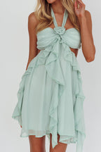 Mint Green Halter Ruffled Mini Dress Flowering Girl