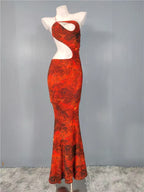 Cut Out Printed Maxi Dress Orange Flowering Girl