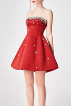 Red Crystal-Embellished Strapless Mini Dress Flowering Girl