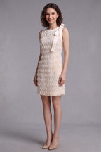 Cream Textured Woven Fabric With Ribbon Fringe Shift Dress Flowering Girl