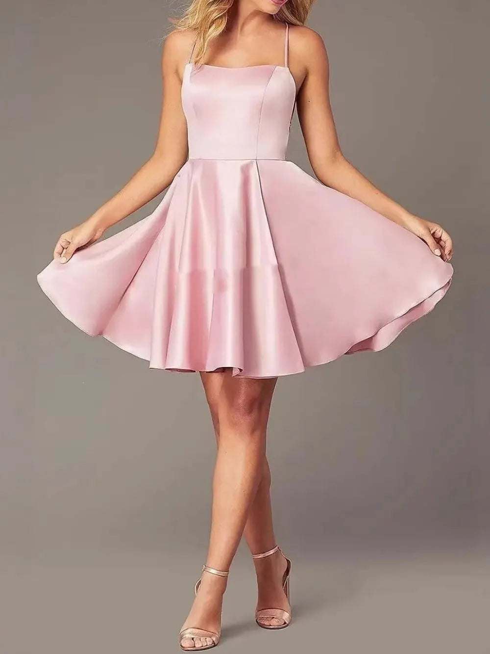Marcelle Pink Spaghetti Mini Dress Flowering Girl