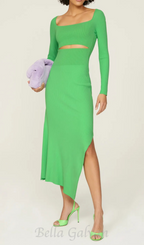 tiffany long sleeve cutout cocktail dress in green Flowering Girl