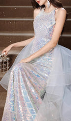 Cosette Halter Sequin Mesh Maxi Dress Flowering Girl
