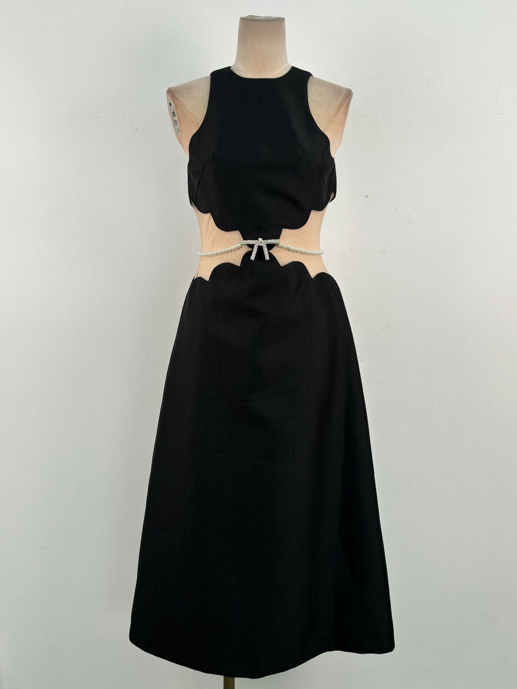 Anila Pearl Chain Embellished Midi Dress In Black Flowering Girl