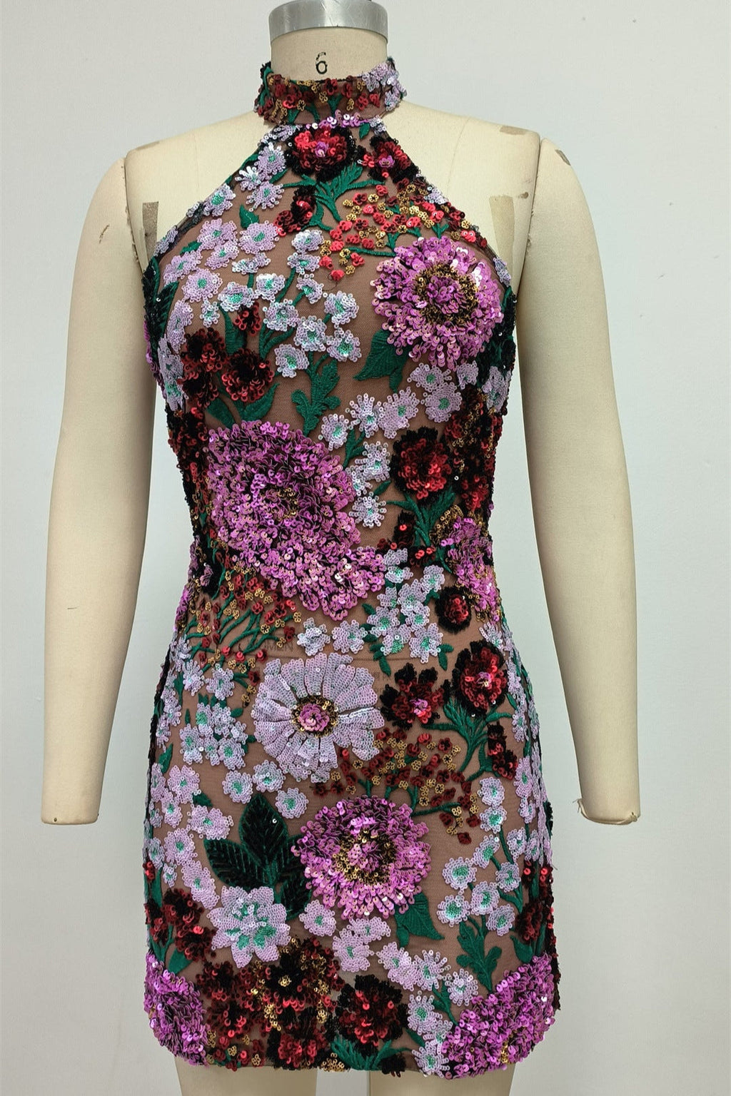 Violet Open-Back Embroidered Mini Dress Flowering Girl