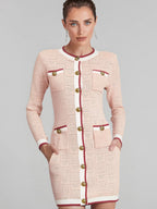 Karine pink long-sleeve patterned-knit mini dress Flowering Girl