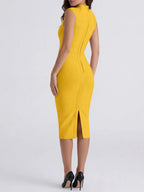 Marixa Yellow V-Neck Bandage Midi Dress Flowering Girl