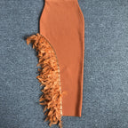 Ostrich Feather Bandage Dress With V-Neckline In Brown Flowering Girl