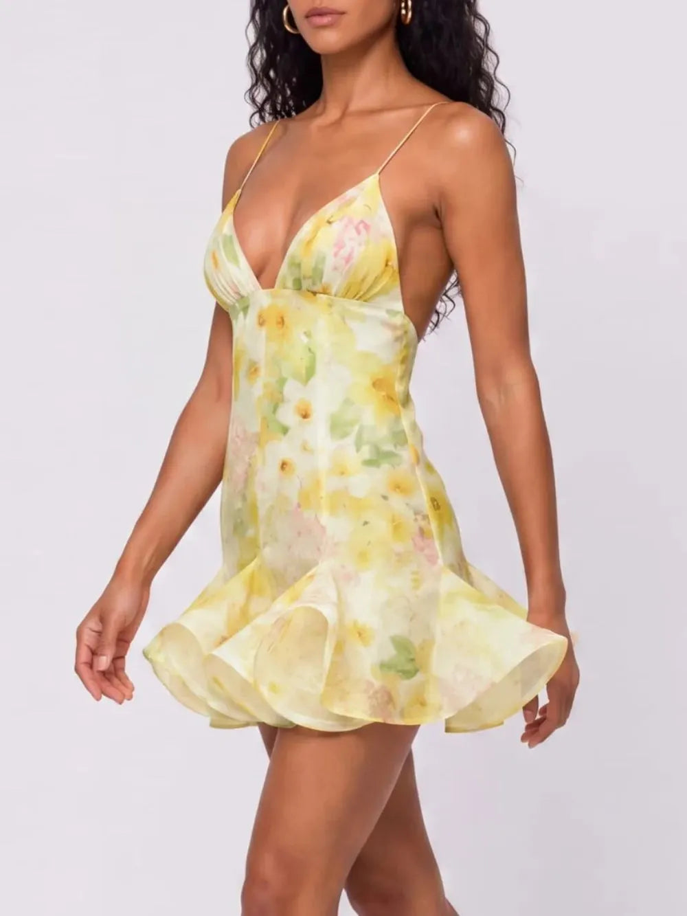 Brasken V Neck Floral Mini Dress Flowering Girl