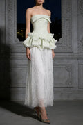 Tiffany Fitted Lace-Paneled Strapless Maxi Dress In Green Flowering Girl