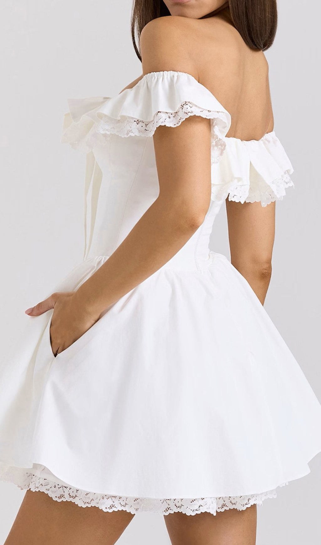 Devona White Off-Shoulder Bow Mini Dress Flowering Girl