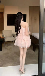 Rebecca Halterneck Ruffle Mini Dress In Pink Flowering Girl