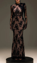 Varnelis Backless Pearl Lace Maxi Dress Flowering Girl