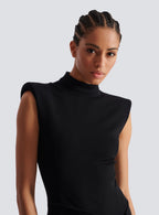 Black Sleeveless Zipper High Slit Elastic Jersey Maxi Dress Flowering Girl