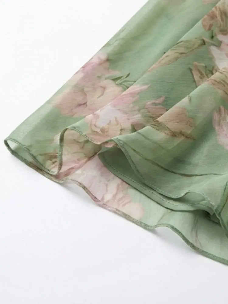 Polly Green Floral Chiffon Halter Maxi Dress Flowering Girl