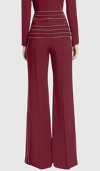 Sandy Trim Embellished Blazer & Pants Set - Wine Flowering Girl