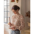 Silk Pressed Crepe Collar Lantern Sleeve Shirt Top Flowering Girl