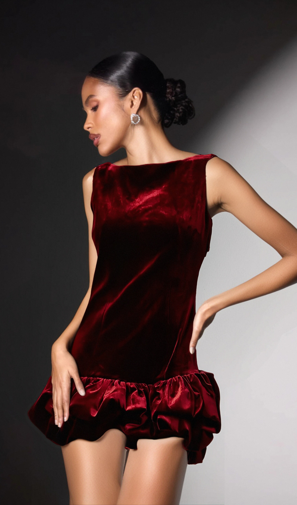 Marion red peplum-hem velvet mini dress Flowering Girl