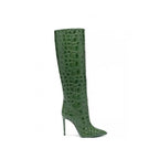 Snake-Print High-Heeled Pointed-Toe Straight-Leg Boots Flowering Girl