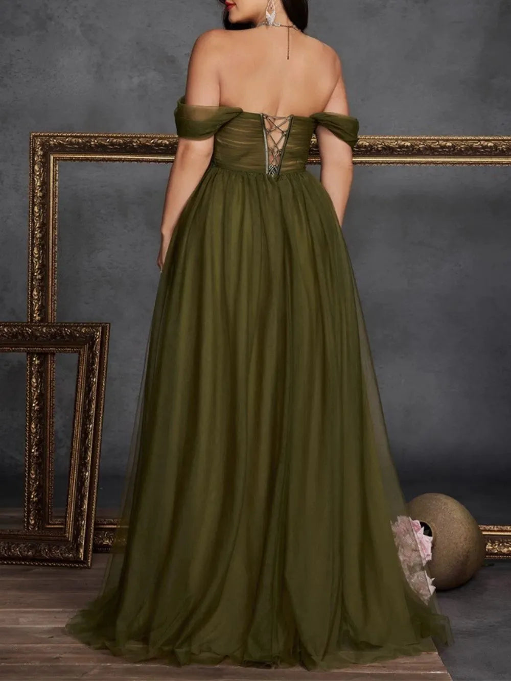 Marella Green Off Shoulder Plus Size Maxi Dress Flowering Girl