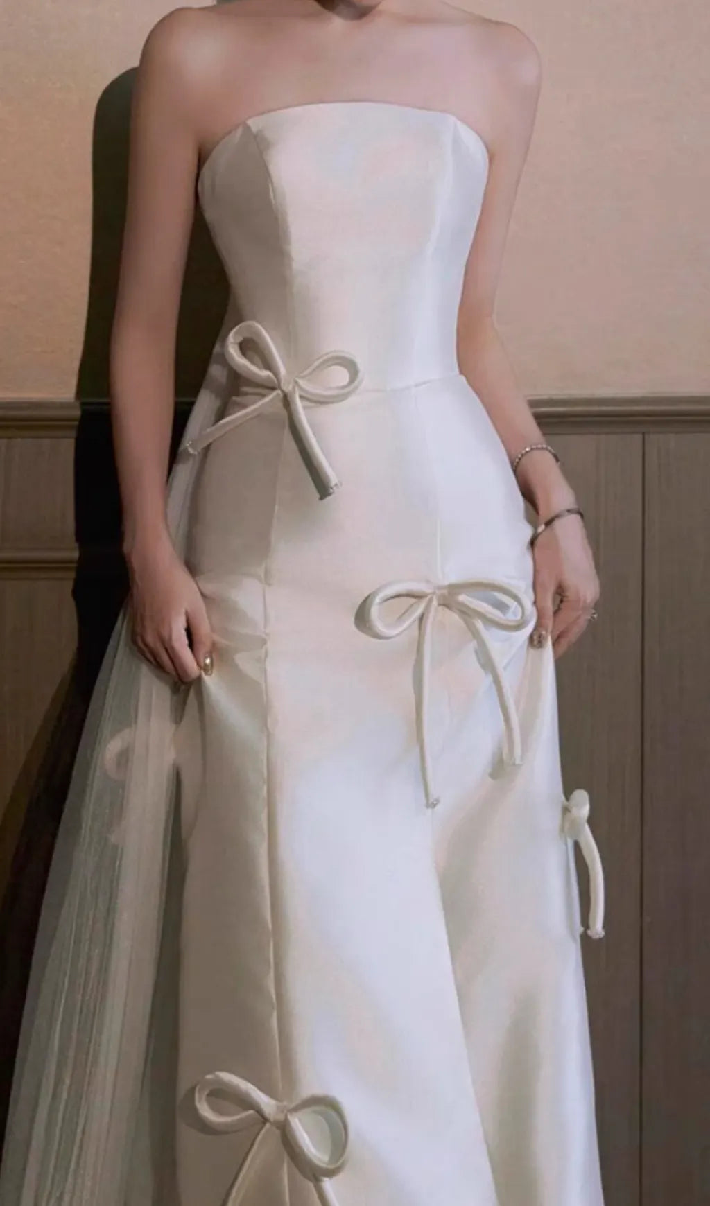 Chynna White Strapless Bow Wedding Dress Flowering Girl