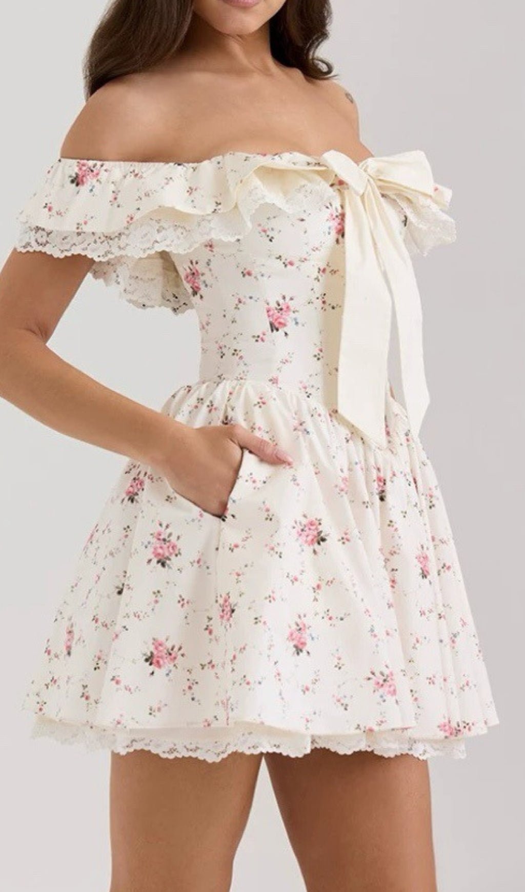 Evana Off-Shoulder Floral Lace Mini Dress Flowering Girl