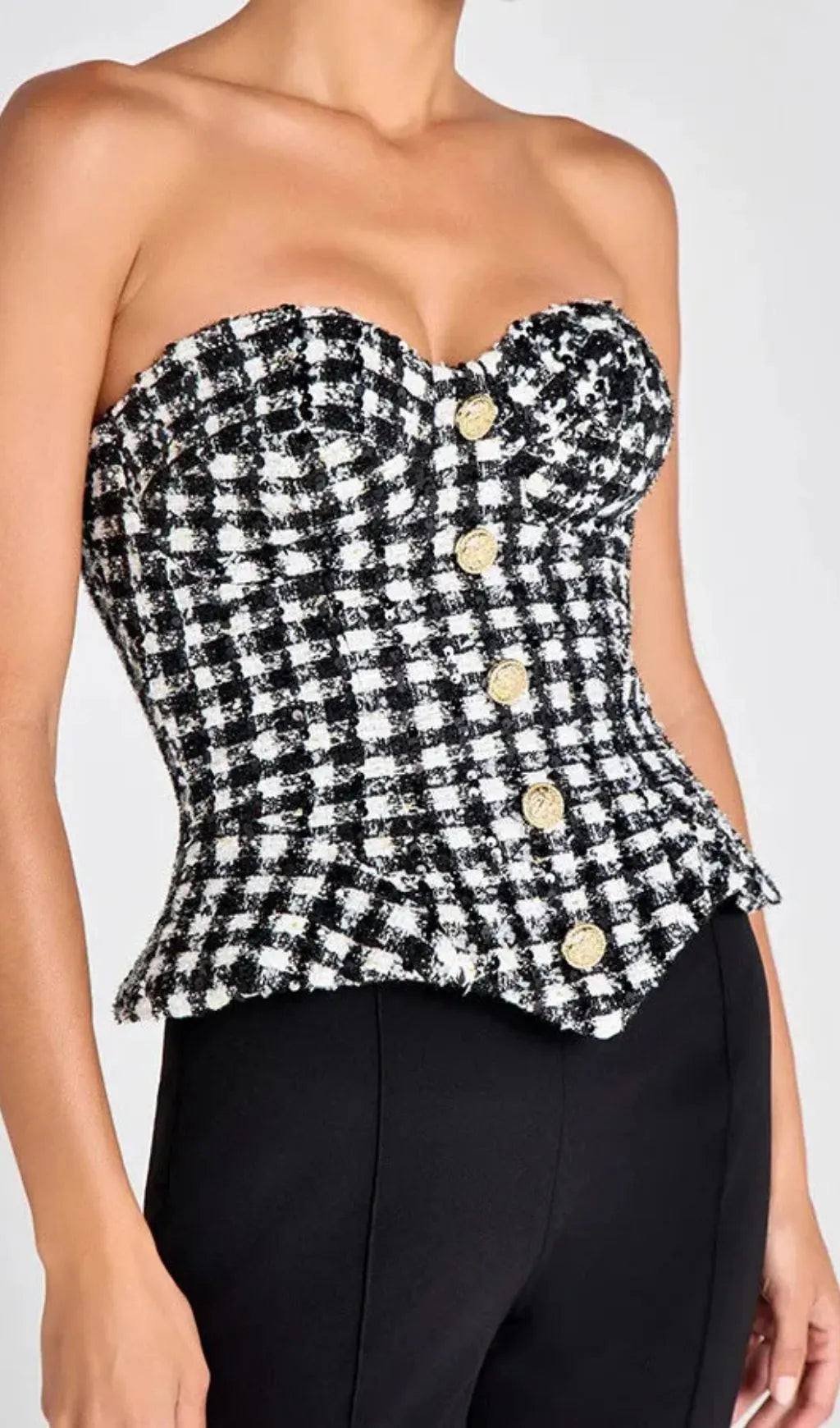 Roberta Black Check Tweed Sequin Top Flowering Girl