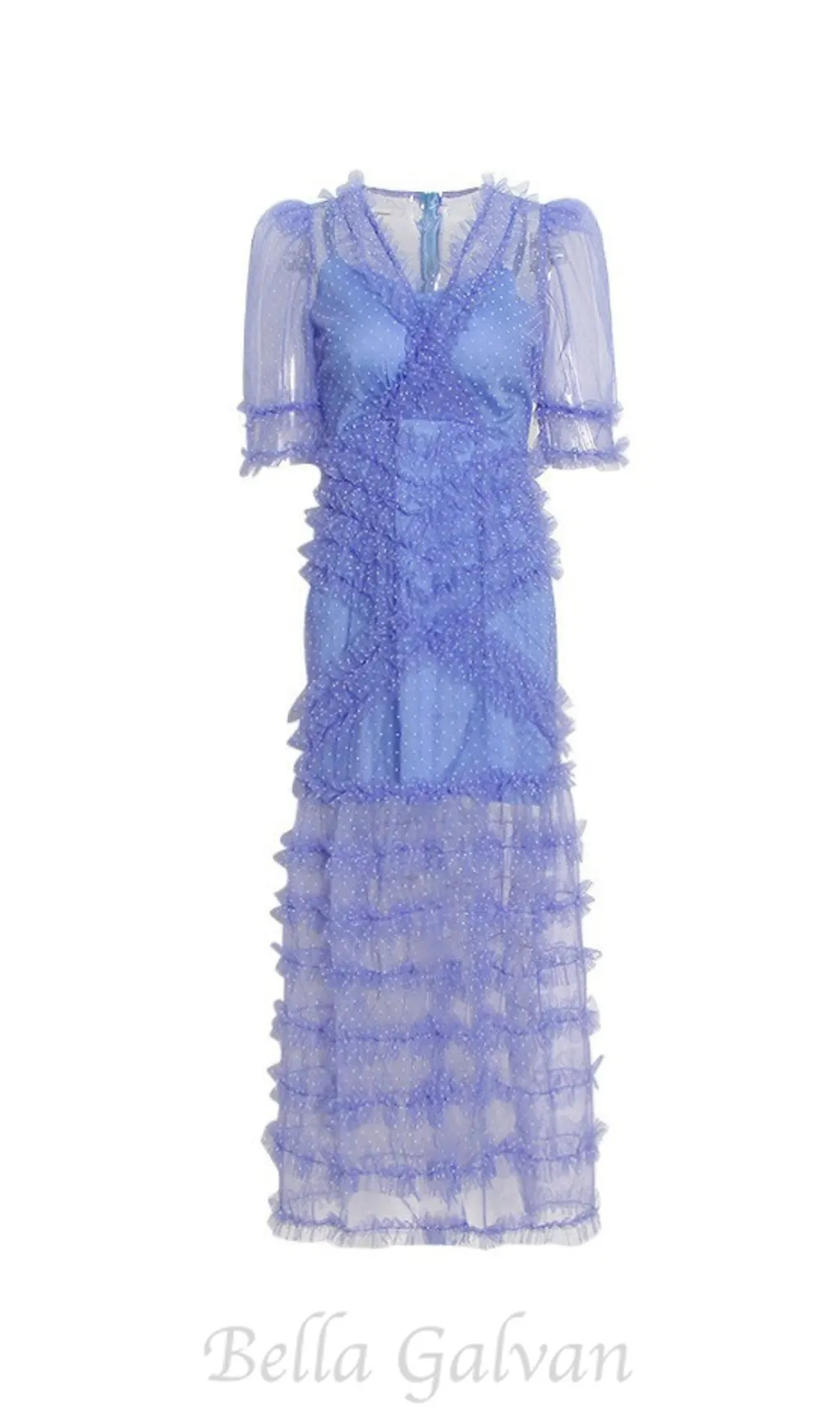 v-neckline tiered mesh gown in blue Flowering Girl