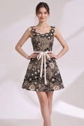 Black Embroidered Tulle Overlay A-Line Mini Dress Flowering Girl