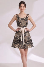Black Embroidered Tulle Overlay A-Line Mini Dress Flowering Girl