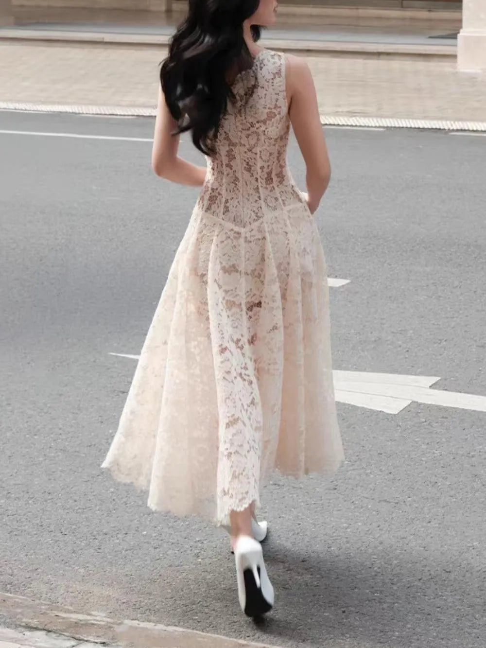 Macie Lace Maxi Dress With Cape Flowering Girl