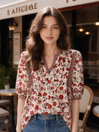 Lesley Classic Puff Sleeve Printed Top Flowering Girl