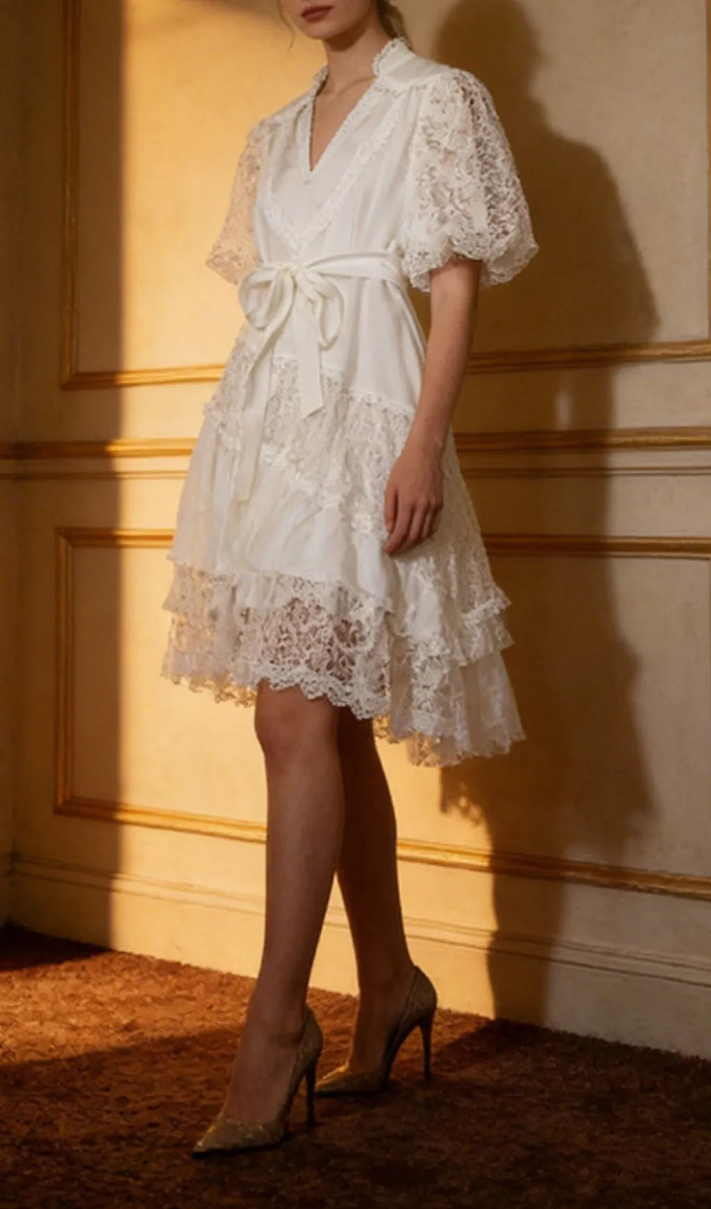 Leonora V-Neck Puff Sleeve Mini Dress Flowering Girl
