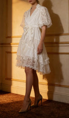 Leonora V-Neck Puff Sleeve Mini Dress Flowering Girl