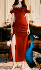 Darcila Red Flower Slit Maxi Dress Flowering Girl