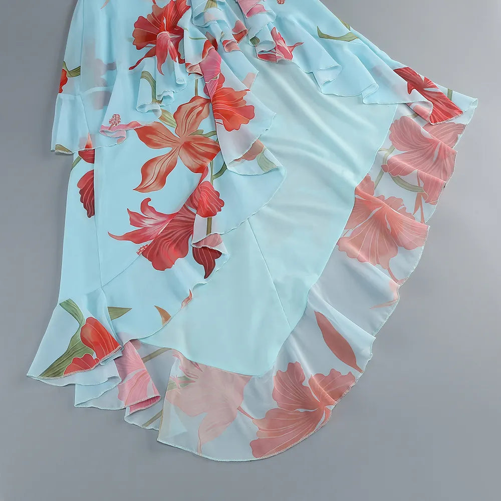Ferune Spaghetti Floral Split Maxi Dress Flowering Girl