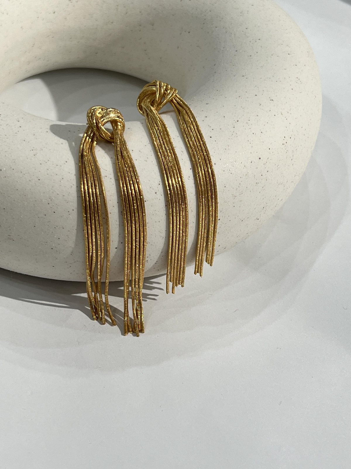 Gold Tied Tassel Earrings Flowering Girl