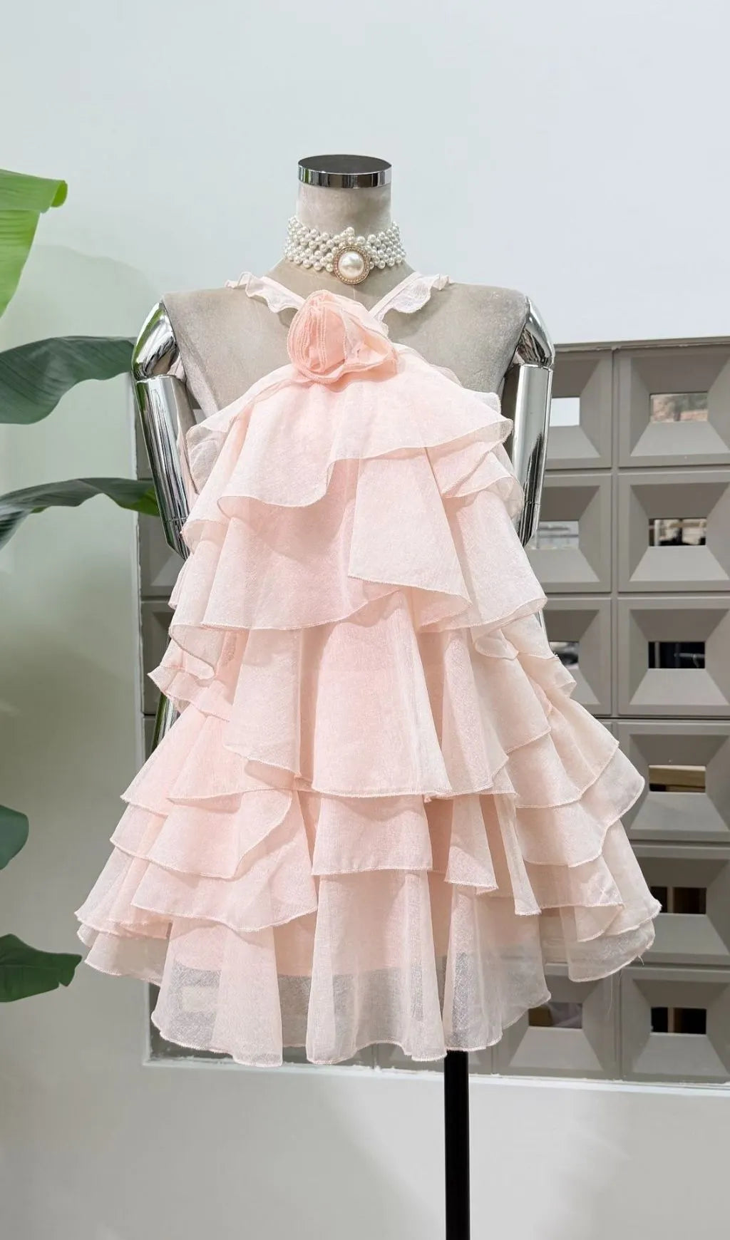 Rebecca Halterneck Ruffle Mini Dress In Pink Flowering Girl