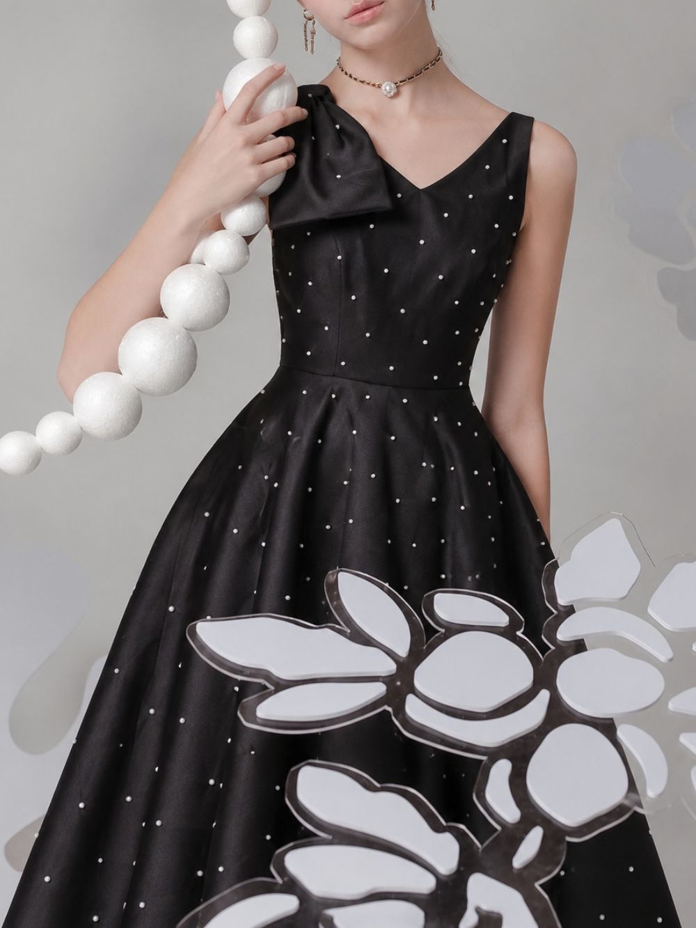 Miyuki Bow V-Neck Midi Dress Flowering Girl