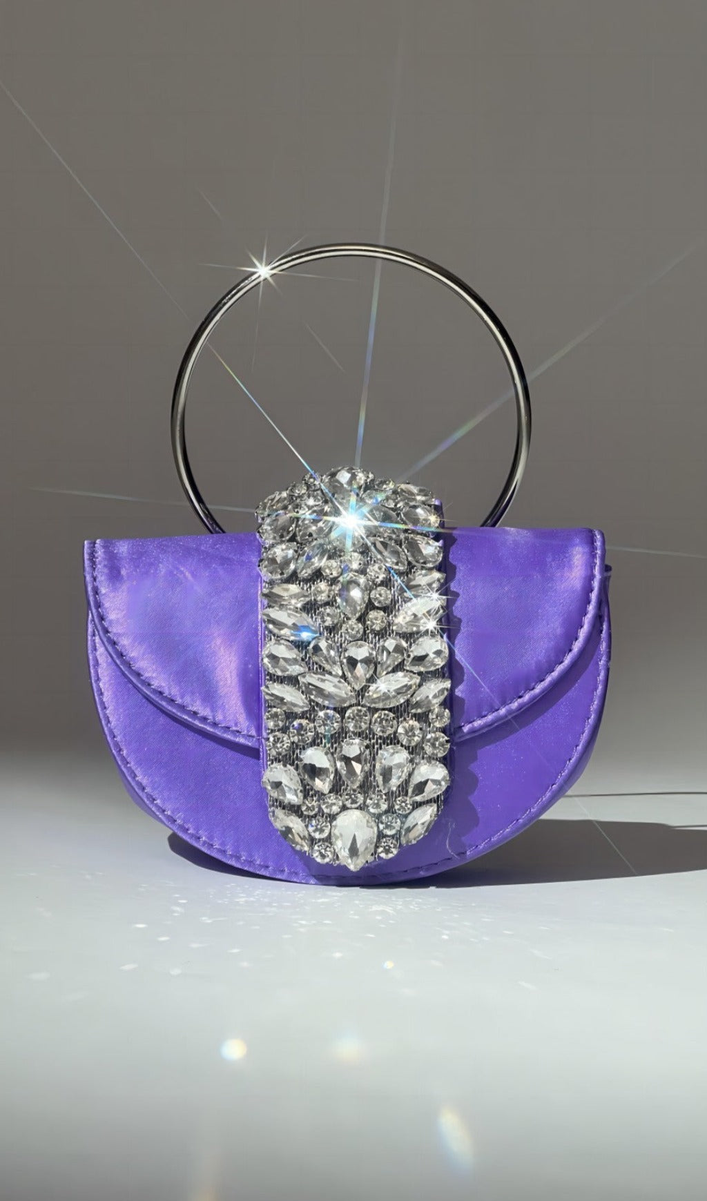 Satin Crystal Clutch In Purple Flowering Girl